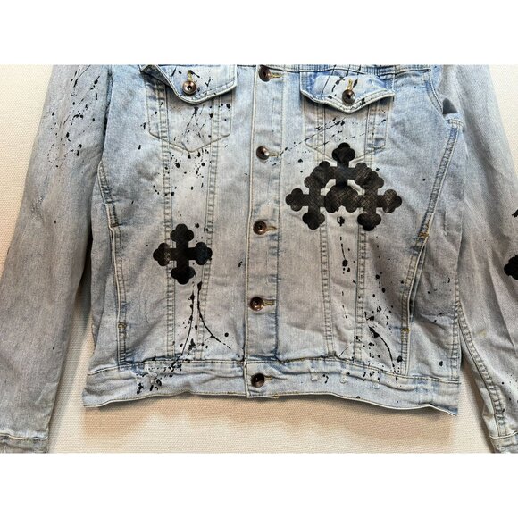 Eternity BC/AD Mens Rad Jean Jacket Stretch Denim Size Small Blue Long Sleeve - Picture 4 of 11